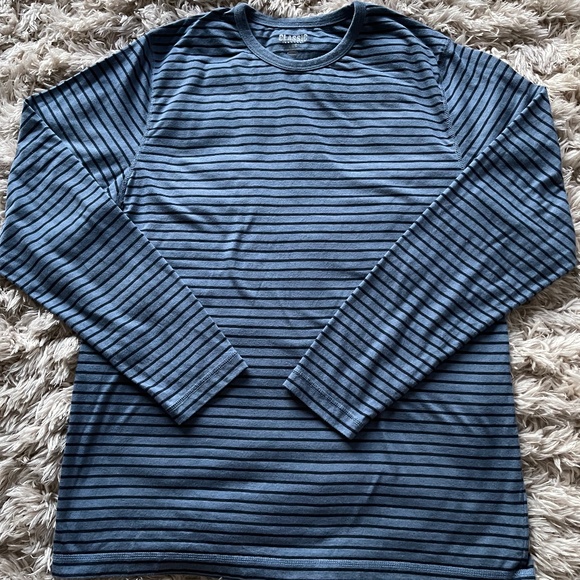 Old Navy Men's Classic Long Sleeve Shirt Size L Blue & Navy Blue Striped - Picture 1 of 4